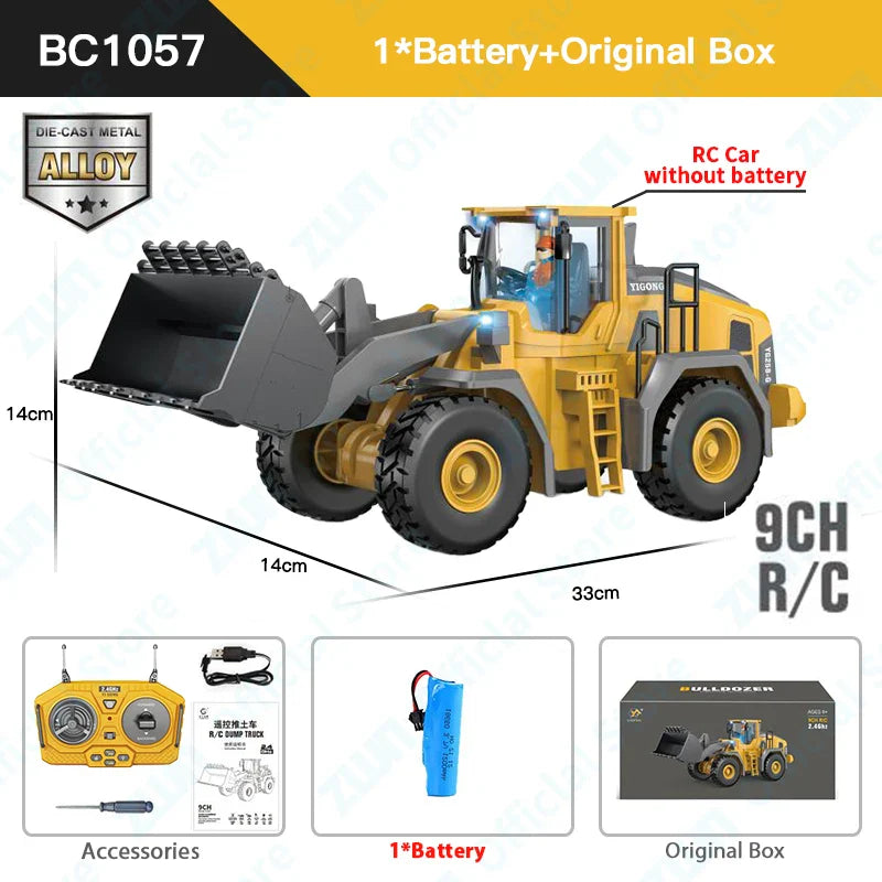 Set de Véhicules de Construction RC Professionnel - Jouet Excavateur en Alliage 2.4G & Camion Benne pour Enfants