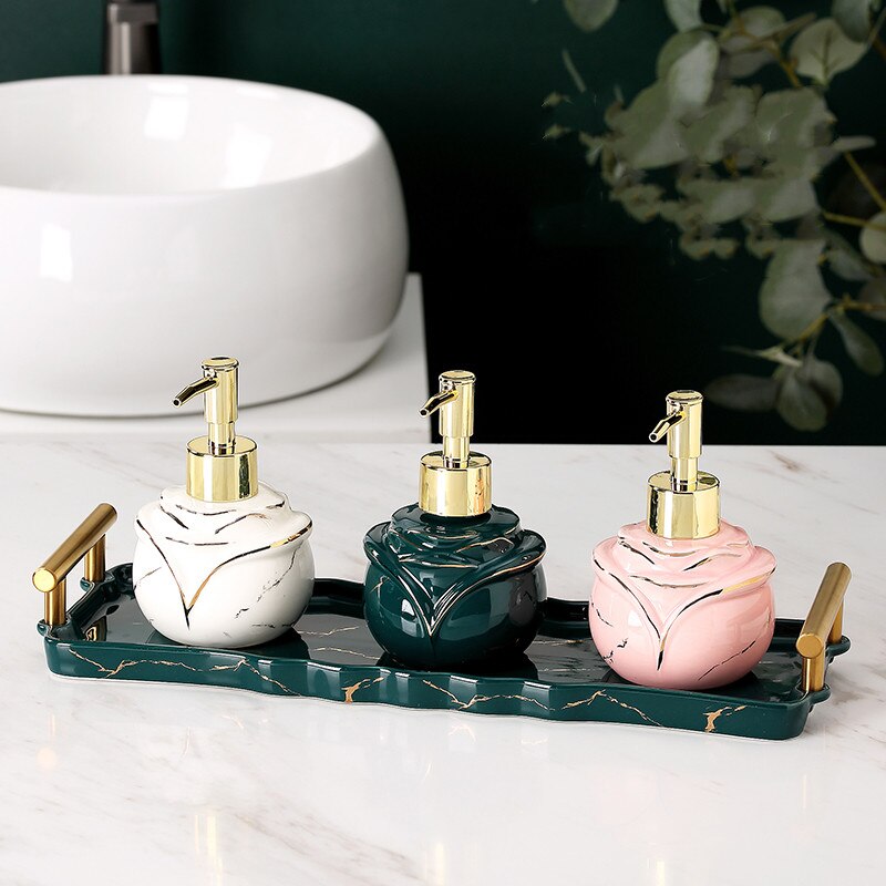 Distributeur de savon en marbre solide élégant pour salle de bain