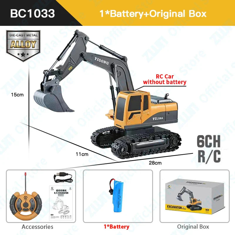 Set de Véhicules de Construction RC Professionnel - Jouet Excavateur en Alliage 2.4G & Camion Benne pour Enfants