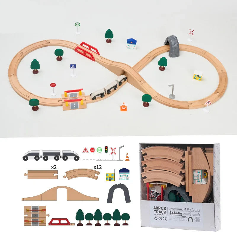 Ensemble de rails de train en bois de hêtre - Jouet à assembler soi-même pour enfants écologique