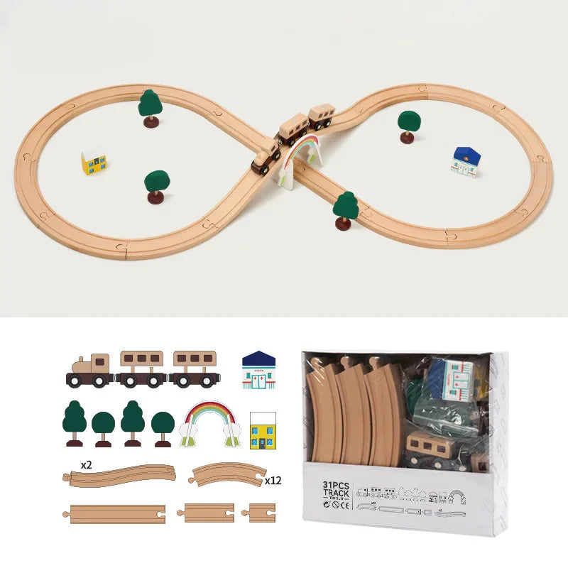 Ensemble de rails de train en bois de hêtre - Jouet à assembler soi-même pour enfants écologique