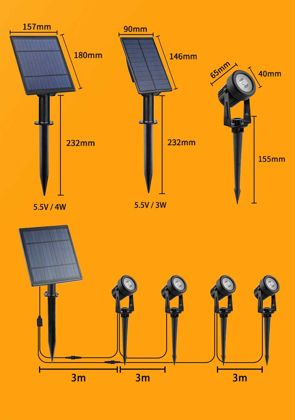 Projecteur solaire étanche IP65 à LED solaire