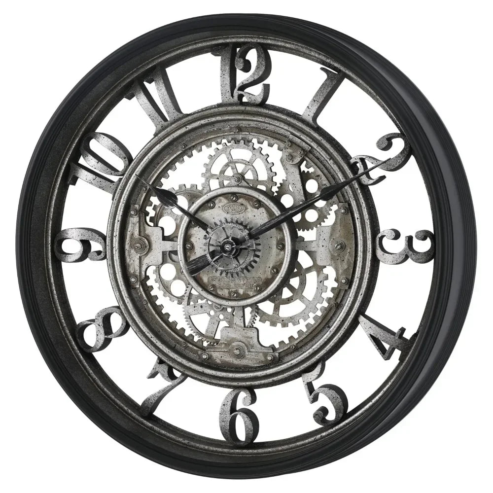 RusticGear – Horloge murale en métal avec chiffres arabes
