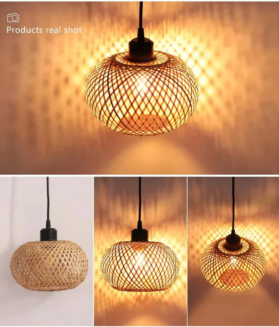 Chic lustre en rotin du milieu du siècle