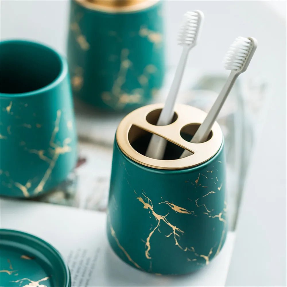 Floroux Nordic Ensemble de Salle de Bain | Ensemble de 4 Pièces en Marbre | Accessoires de Bain Luxueux | Élégant & Pratique
