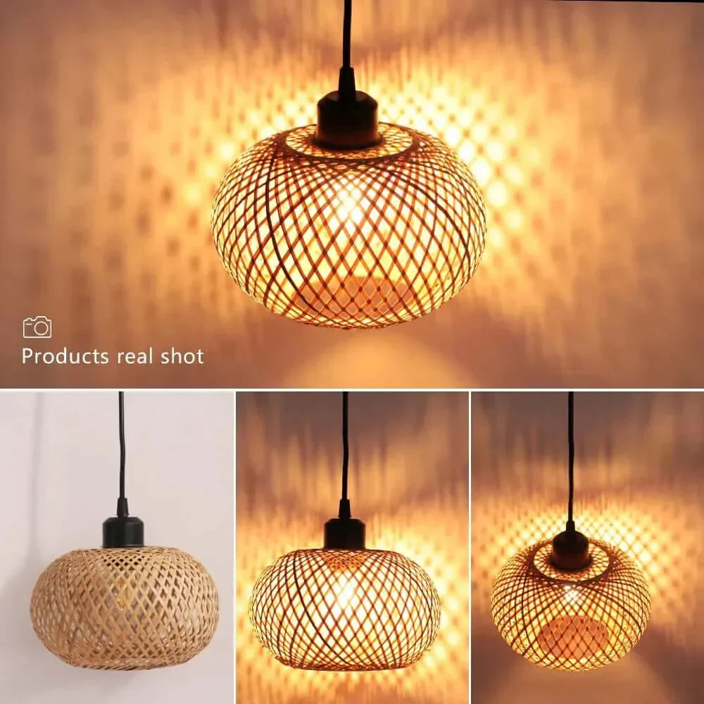 Chic lustre en rotin du milieu du siècle