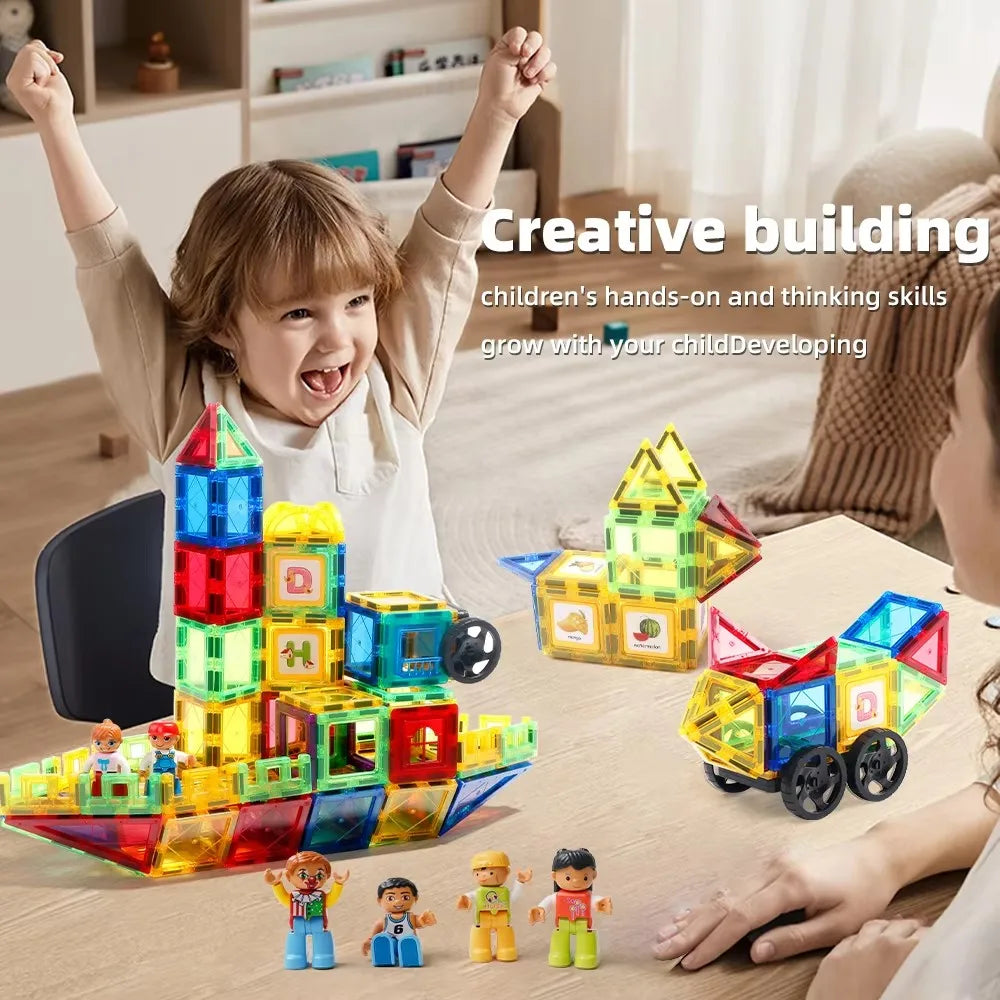 Set de Tuiles Magnétiques - Blocs de Pilement 3D STEM pour Enfants, Jouets Magnétiques Éducatifs pour Garçons & Filles