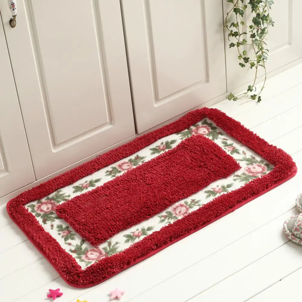 Tapis de salle de bain de style maison de campagne avec motif de rose - Tapis rectangulaire moelleux antidérapant et absorbant l'eau pour portes et sols