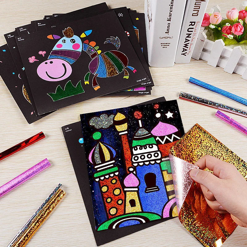 Kit de bricolage créatif de peinture par transfert magique pour enfants - Jouet éducatif d'arts et de métiers d'apprentissage, dessin de dessin animé amusant 20x17cm (7,8x6,6 pouces)