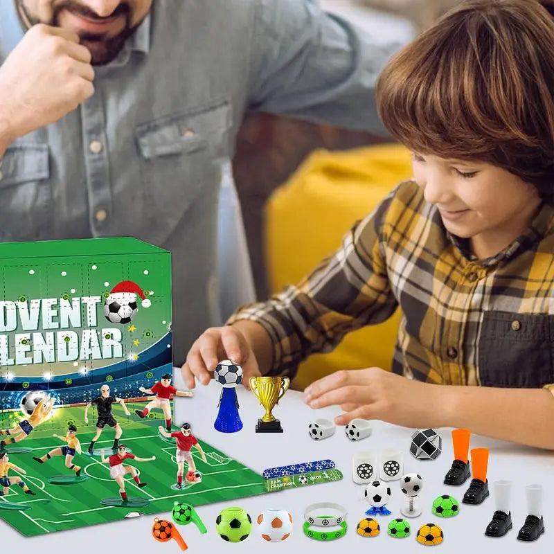 Calendrier de l'Avent de Noël sur le thème du football 2024 - Jouet de compte à rebours en blocs de construction pour enfants