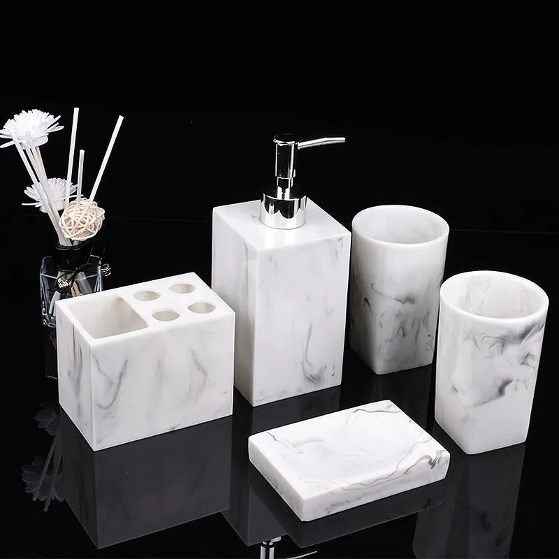 Floroux Marble Bathroom Set 5 Pieces | Elegant Design | Luxurious Bathroom Accessories for the Home