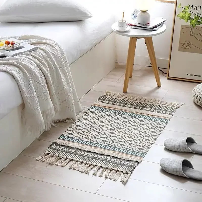 Tapis tissé à la main rétro-bohème 60x90 cm – Tapis à franges pour salon et décoration intérieure