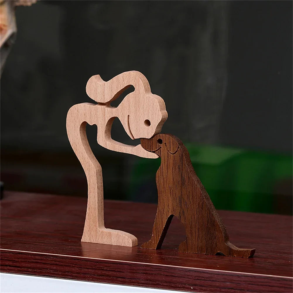 Figurine en bois de chien pour la famille, décoration de table de bureau artisanale, modèle de sculpture pour la maison et le bureau, sculpture d'animal de compagnie, cadeau de Noël