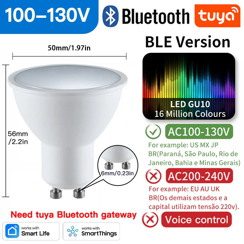 Ampoules LED sans fil Tuya Zigbee GU10 - RGB Dimmable Contrôle appareil WiFi via les applications SmartLife Google Alexa