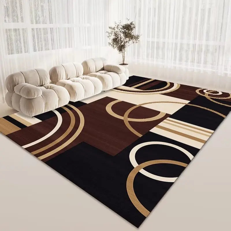 Tapis Skandi marron luxueux pour le salon et la chambre – Lavable, antidérapant et grande superficie