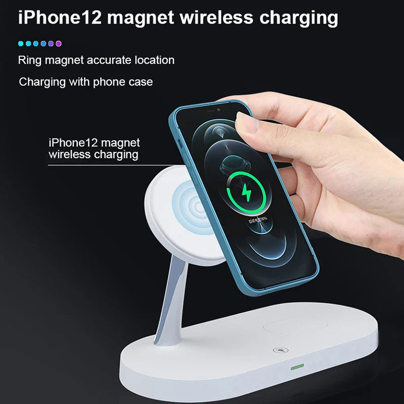 15W 4in1 MagSafe Qi Support de Charge sans Fil pour iPhone et Samsung - Chargeur de Bureau Rapide