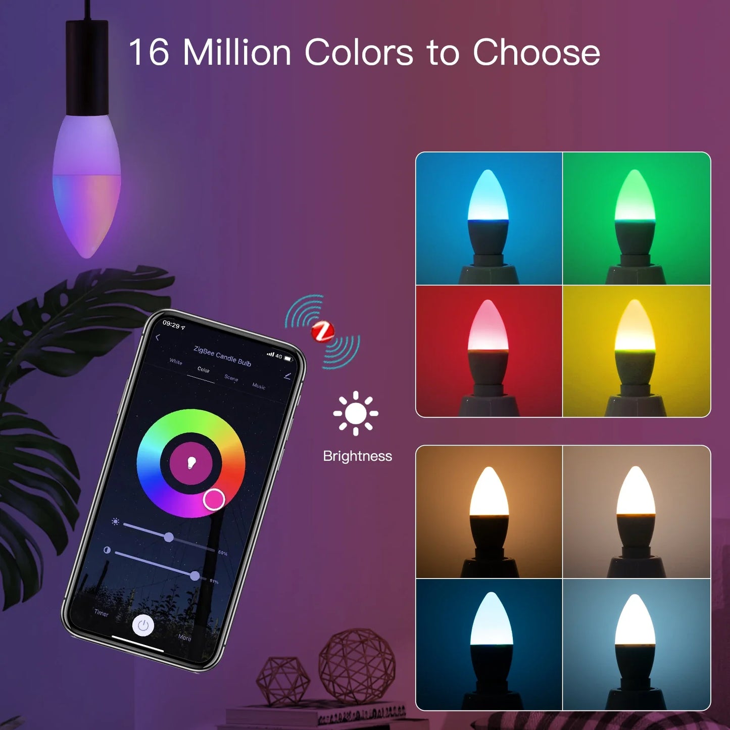 Ampoule LED Tuya Zigbee E14 - Lampe à bougie WiFi RGB Contrôle via SmartLife Google Alexa Apps
