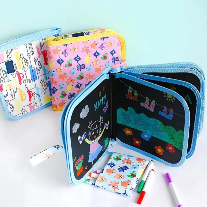 Tableau de dessin magique à 6 côtés pour enfants - tableau éducatif effaçable avec 3 crayons à craie, côtés transparent et noir, activité de coloriage amusante