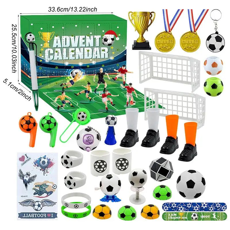 Calendrier de l'Avent de Noël sur le thème du football 2024 - Jouet de compte à rebours en blocs de construction pour enfants