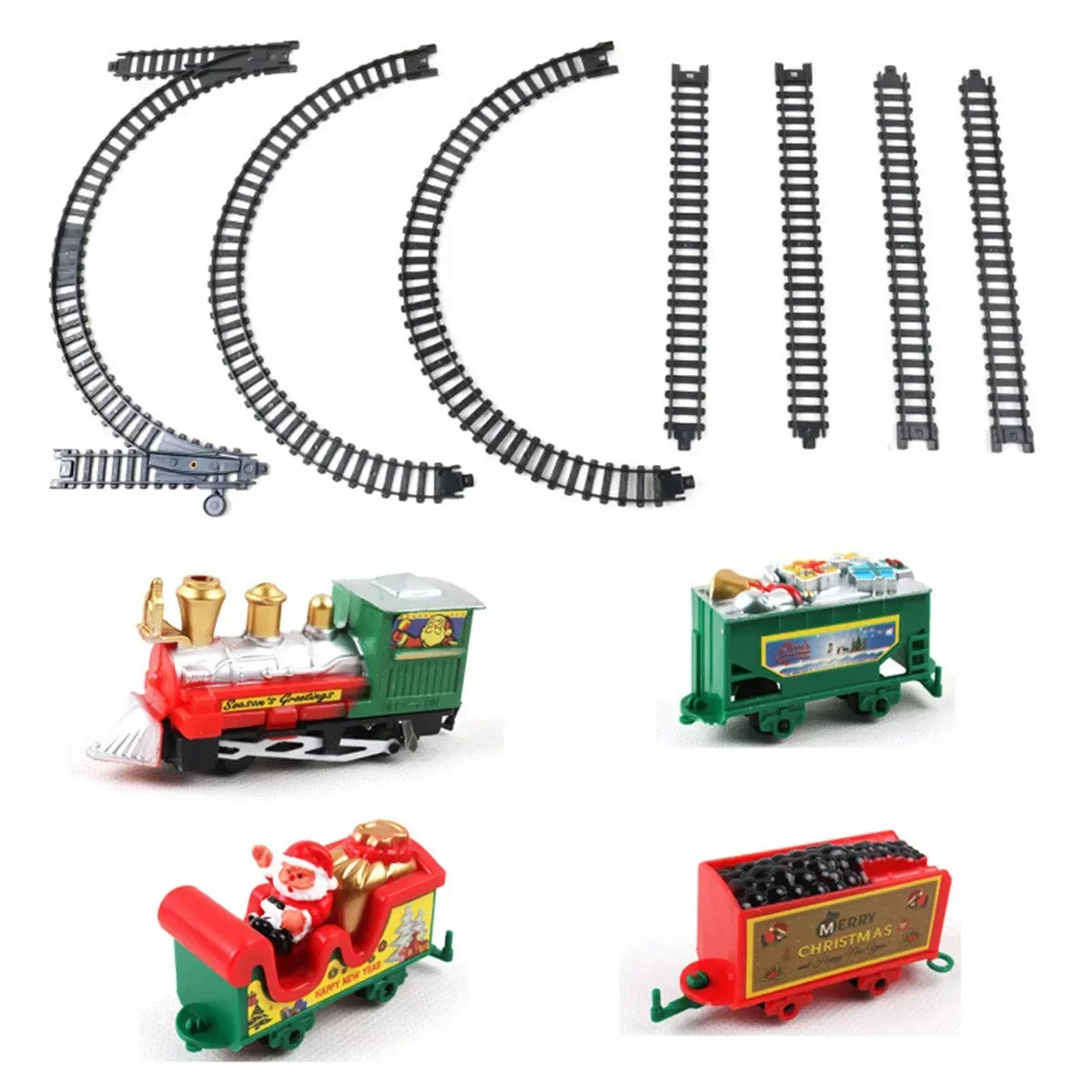 Ensemble de train électrique de Noël écologique - Piste pour enfants, cadeau de vacances sûr et décoration d'arbre avec thème de Noël 216 cm (85 pouces)