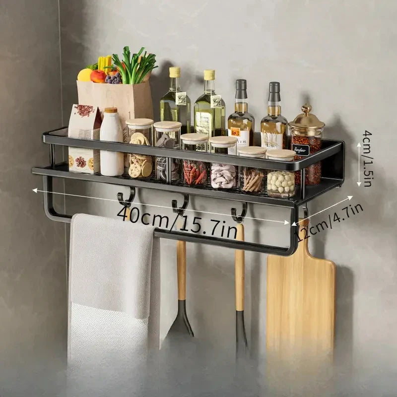 Étagère de cuisine noire | Montage mural facile