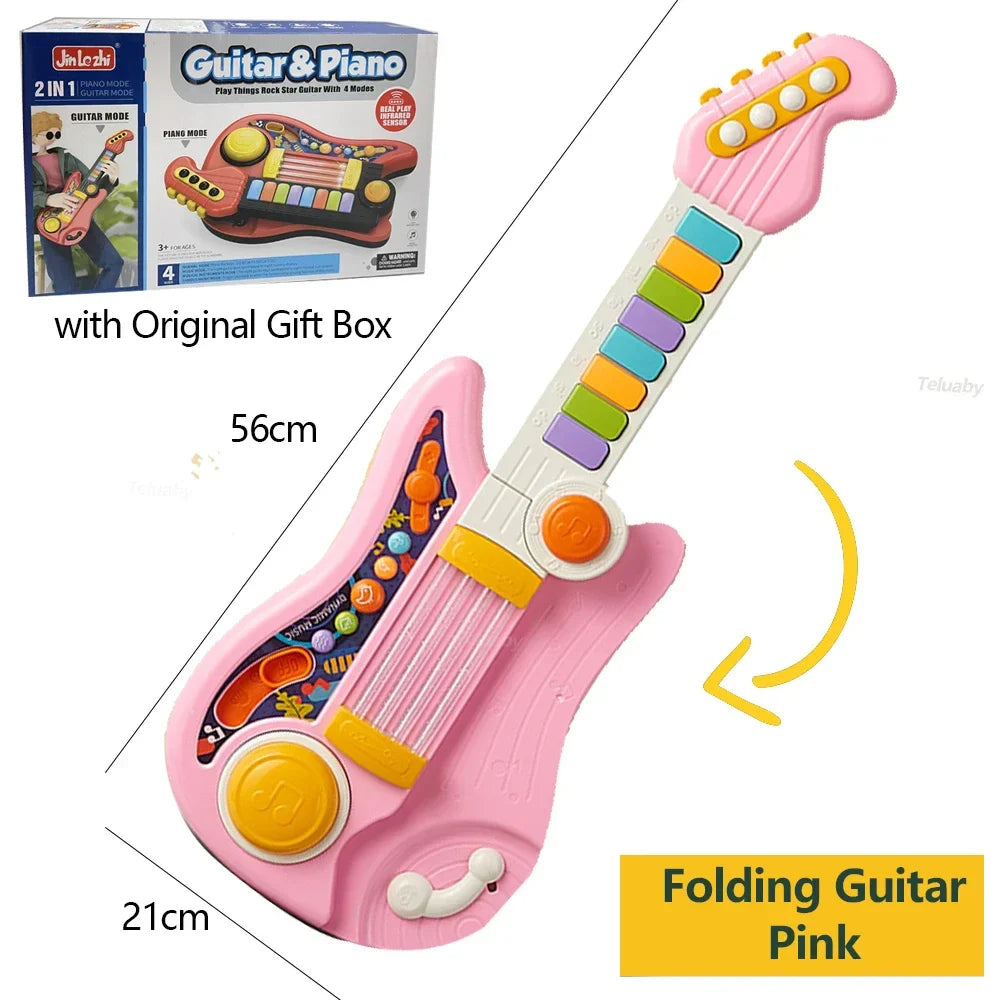 Jouet musical multifonctionnel 3-en-1 pour enfants - Guitare pliable, piano et ensemble de tambours, cadeau d'anniversaire parfait pour les garçons et les filles de 3 ans et plus