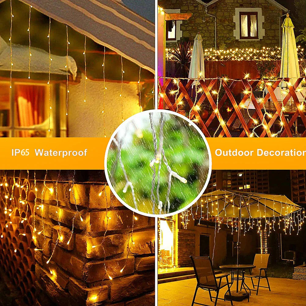 Guirlande lumineuse icicle solaire étanche - Décor de Noël d'extérieur avec 96 LED, 8 modes et télécommande pour jardin, patio, fête 3,5 m (137,7 pouces)