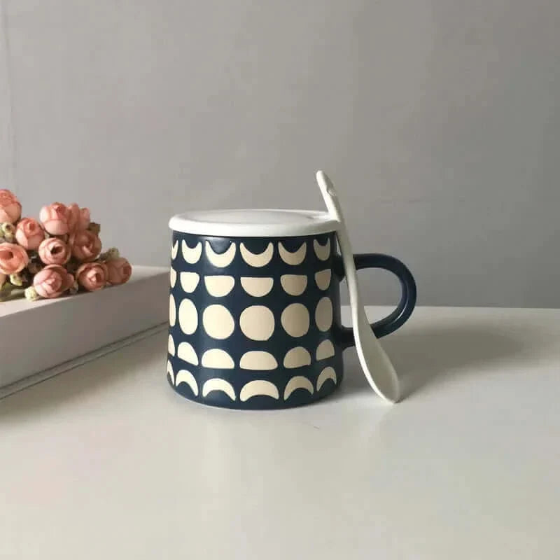 Tasse chic peinte à la main avec couvercle et cuillère optionnels