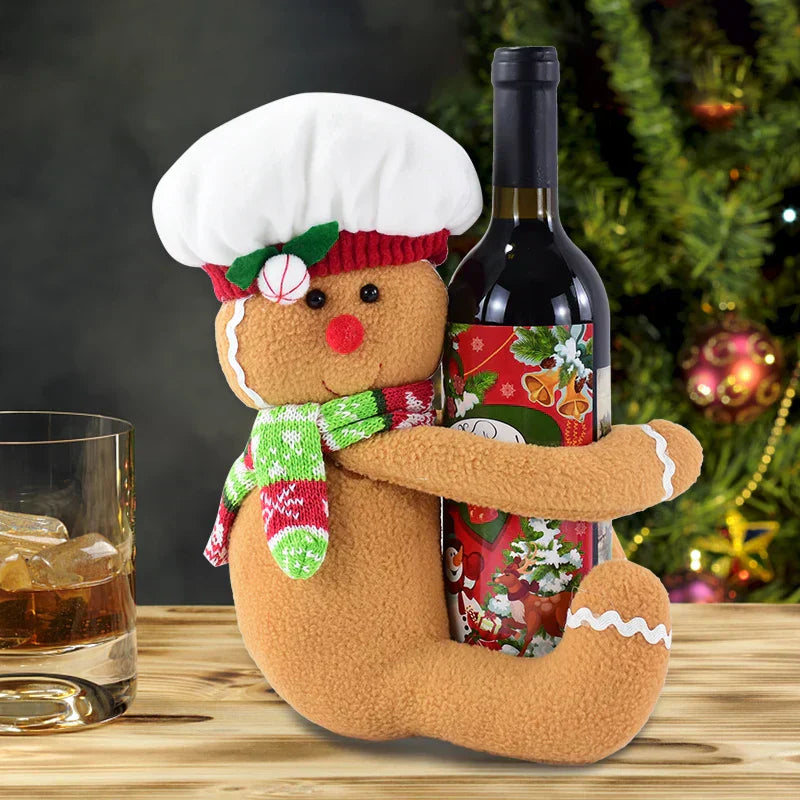 Floroux - Ours en pain d'épices douillet avec décoration festive et support à vin
