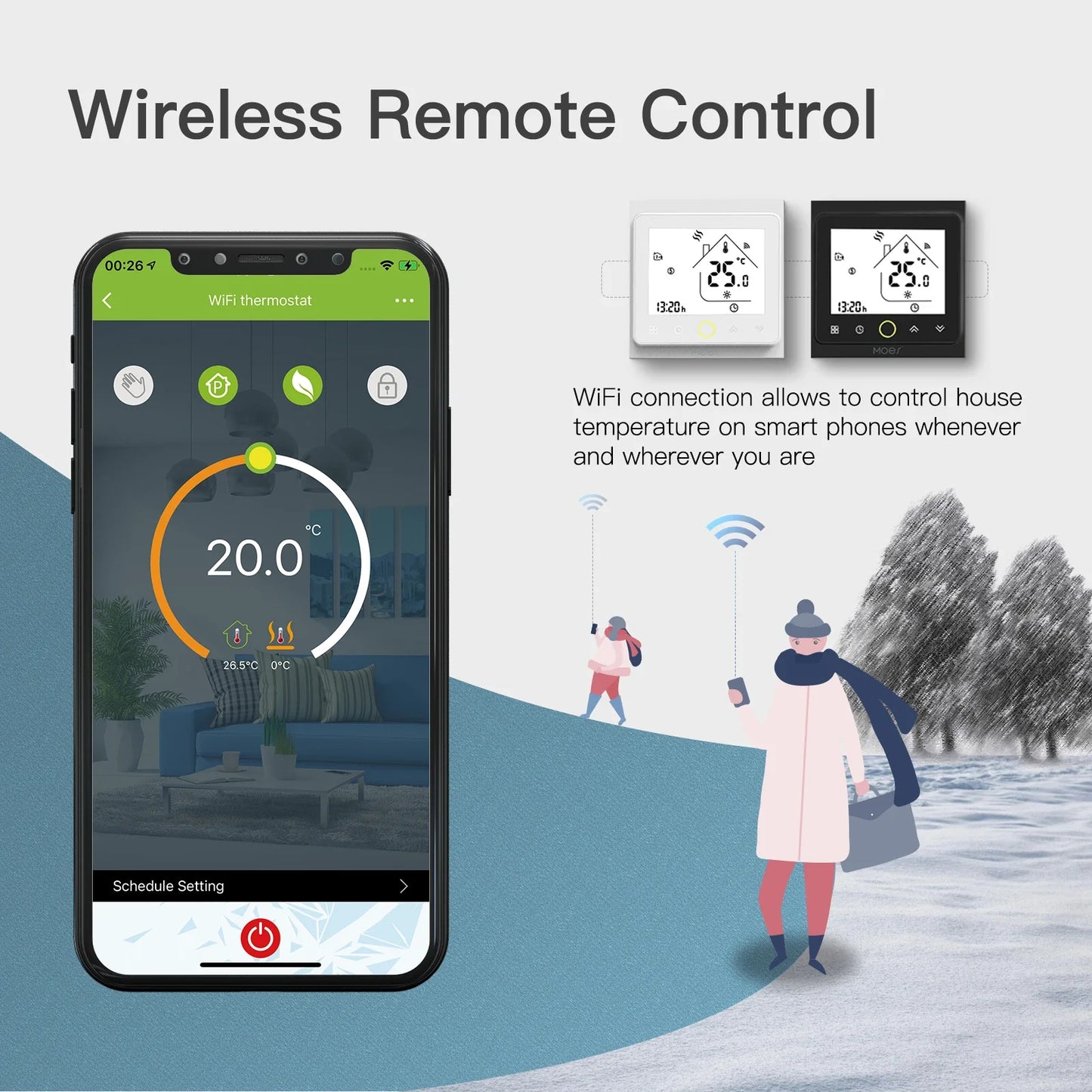 Thermostat LCD Intelligent WiFi Affichage de Contrôle de Température - Contrôle de Chauffage au Sol WiFi & Chaudière à Gaz via SmartLife Google Alexa Apps