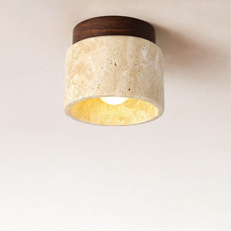 Floroux Round Travertine Ceiling Light | Vintage Design | Recessed Installation | Ideal for the Hallway