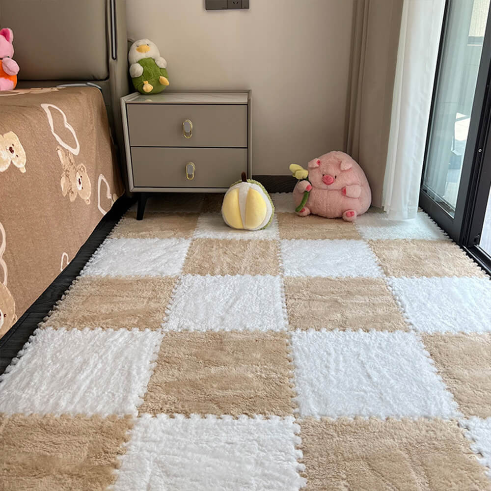 Tapis de jeu en puzzle de sol protecteur doux à damier pour enfants