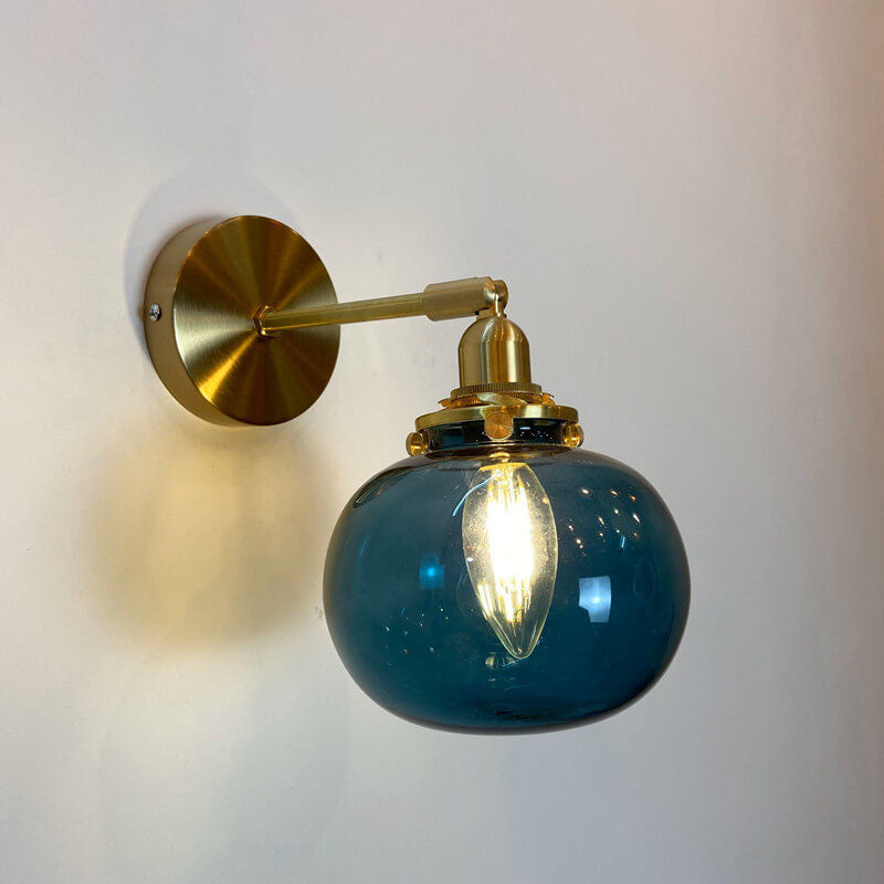 Floroux Japanese Wall Sconce | Round Glass & Brass Ball | Vintage Design | 1-bulb