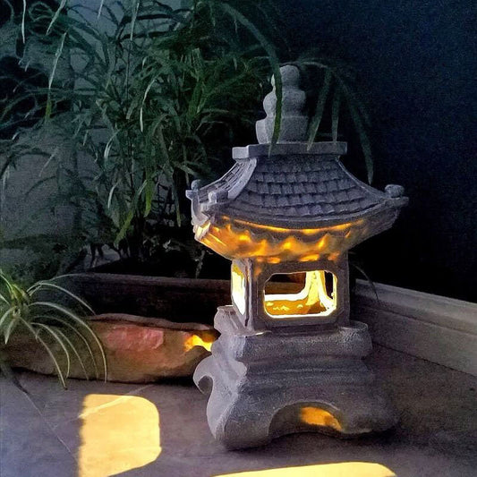 Floroux Lampe à pagode solaire japonaise | Lampe de jardin LED | Résistante aux intempéries | Éclairage extérieur décoratif