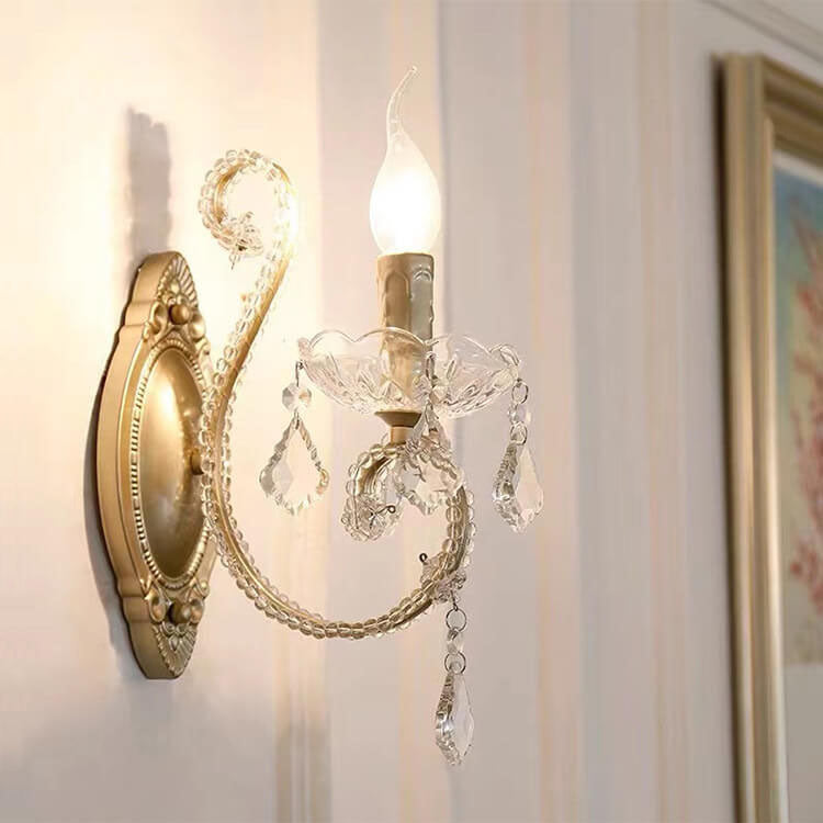 Floroux Vintage Crystal Wall Sconce | Candle Holder Design | 1-2 Flame | European Style