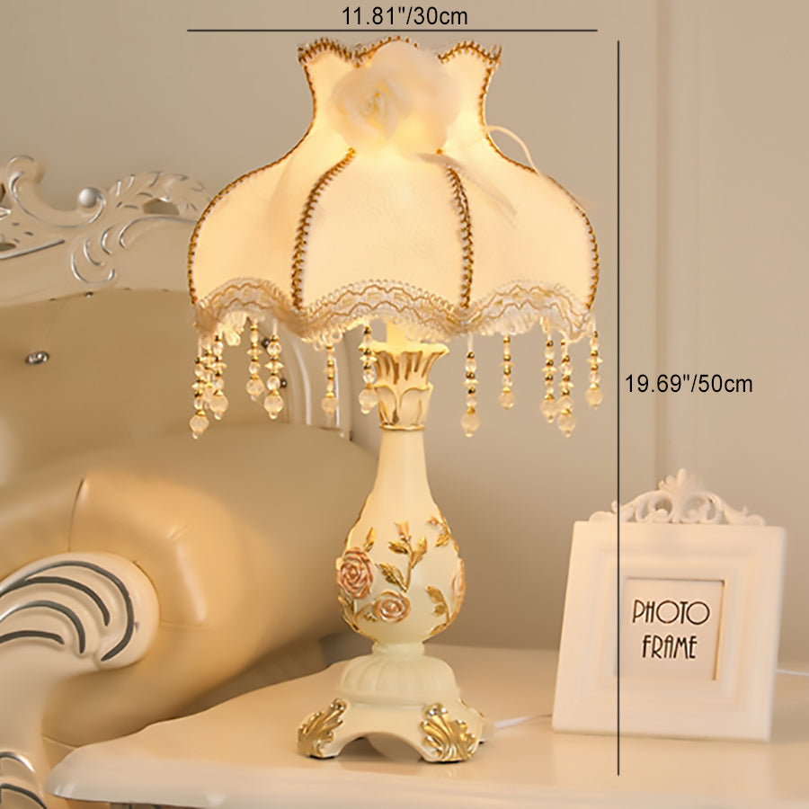 Floroux European Table Lamp | Traditional Design | Resin Vase | Fabric Shade | Bedroom Lighting