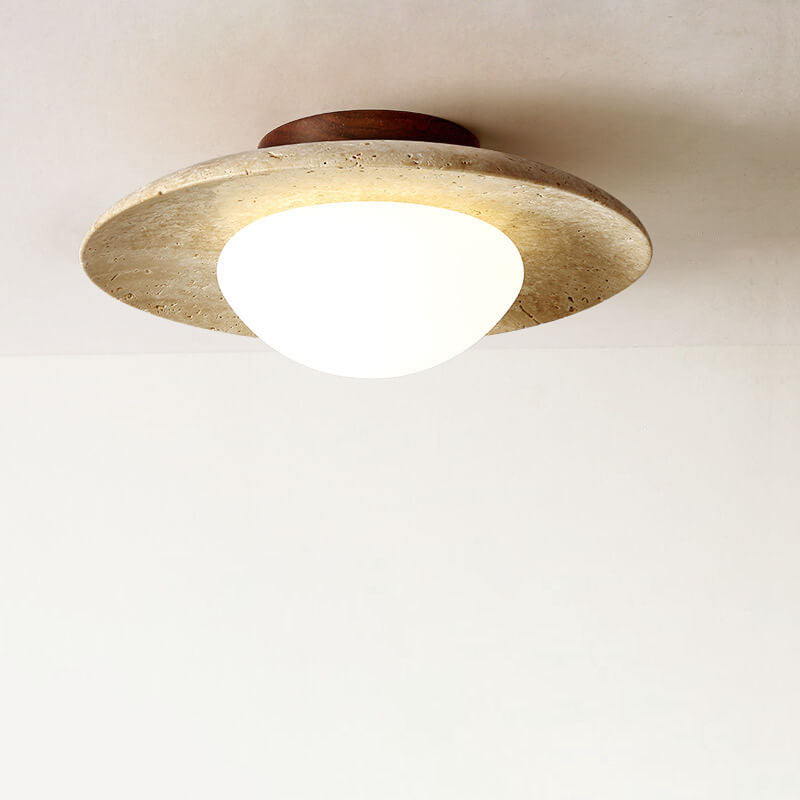 Floroux Round Travertine Ceiling Light | Vintage Design | Recessed Installation | Ideal for the Hallway