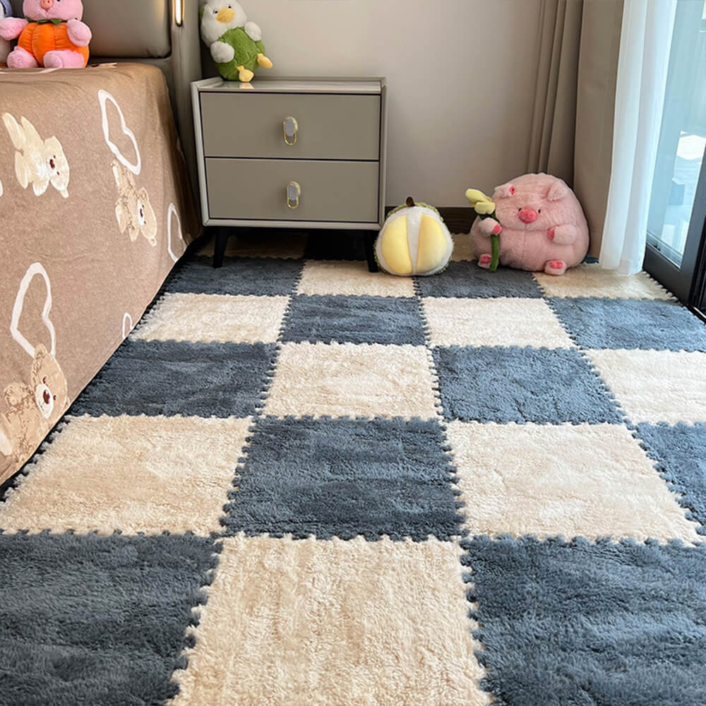 Tapis de jeu en puzzle de sol protecteur doux à damier pour enfants