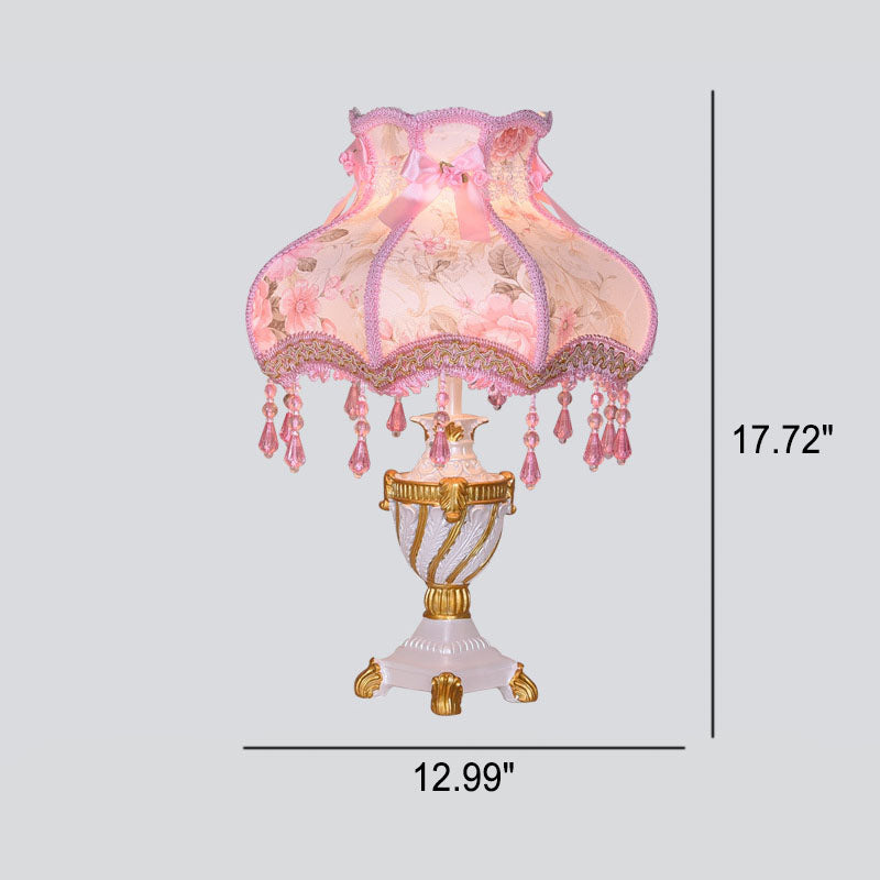 Floroux Lampe de Table Européenne | Tissu & Dentelle | Élégante Base en Résine Lumineuse | Décoration & Éclairage