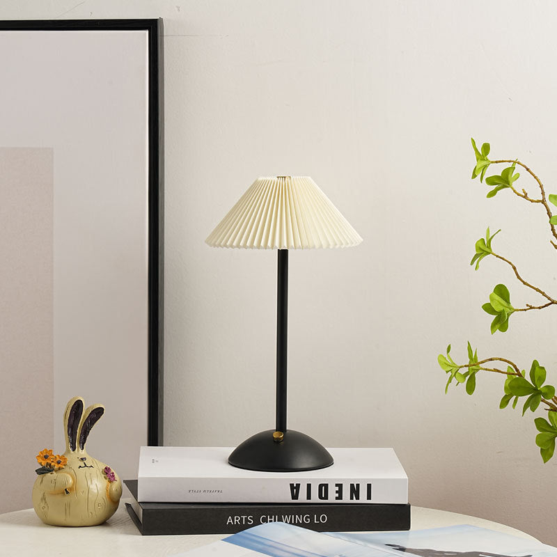 Floroux Skandi LED Table Lamp | Rechargeable | Pleated Fabric Shade | Wireless | Ambient Light | Nightstand Lamp
