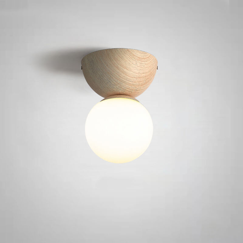 Floroux ZenGlow Minimalisme Japonais LED Luminaire de Plafond | Aspect Bois | Design en Verre | Forme Ronde | Montage Encastré | Éclairage Stylé