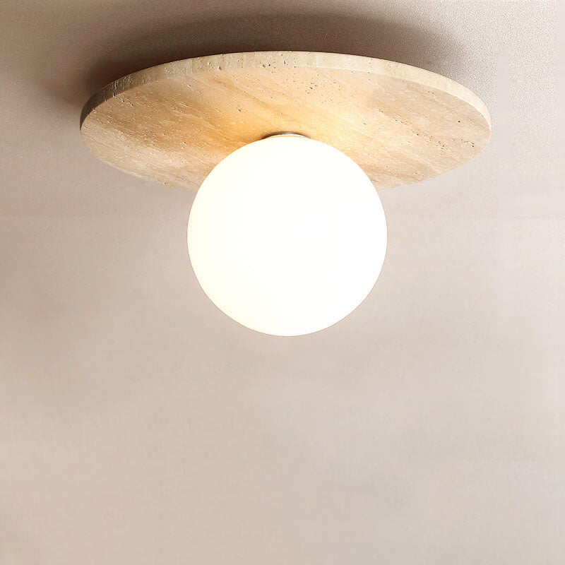 Floroux Round Travertine Ceiling Light | Vintage Design | Recessed Installation | Ideal for the Hallway