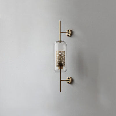 Floroux Lampe murale industrielle | Abat-jour cylindrique en verre | Cadre en fer | Décor pour chambres à coucher & espaces de vie