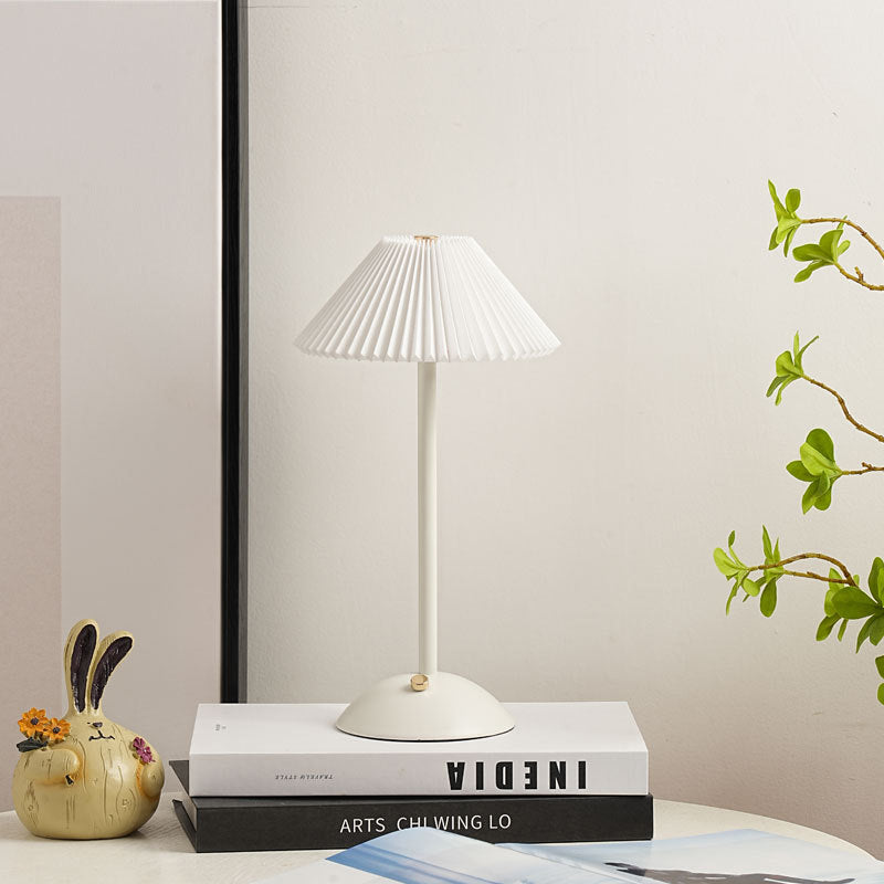 Floroux Skandi LED Table Lamp | Rechargeable | Pleated Fabric Shade | Wireless | Ambient Light | Nightstand Lamp