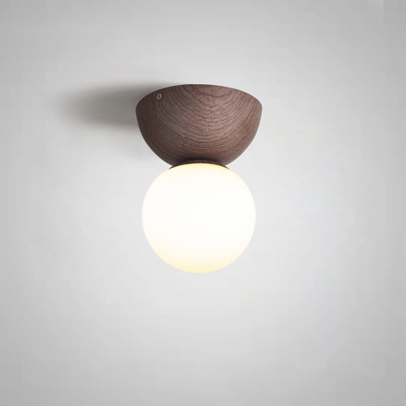 Floroux ZenGlow Minimalisme Japonais LED Luminaire de Plafond | Aspect Bois | Design en Verre | Forme Ronde | Montage Encastré | Éclairage Stylé