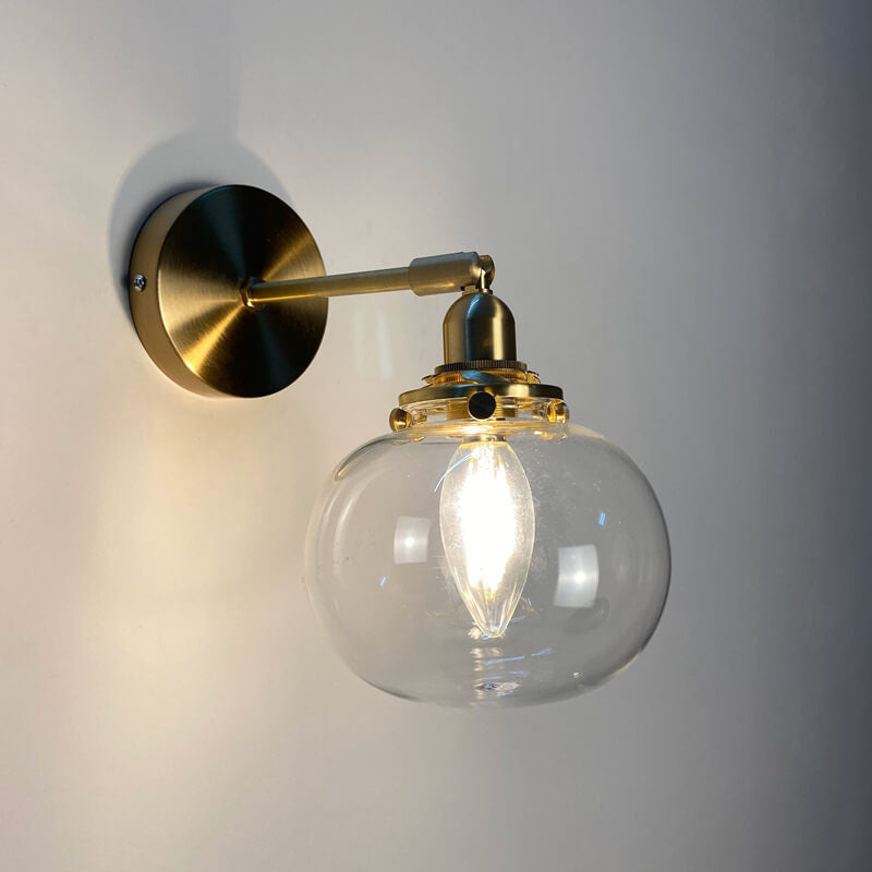 Floroux Japanese Wall Sconce | Round Glass & Brass Ball | Vintage Design | 1-bulb