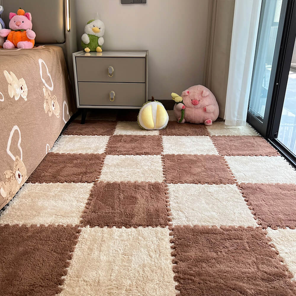 Tapis de jeu en puzzle de sol protecteur doux à damier pour enfants