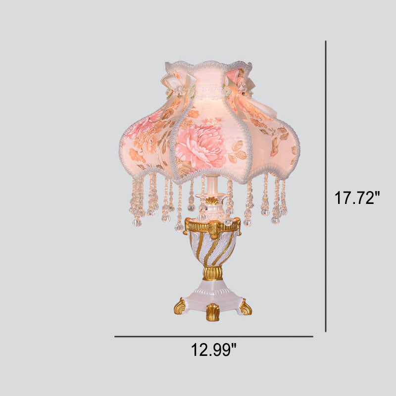 Floroux Lampe de Table Européenne | Tissu & Dentelle | Élégante Base en Résine Lumineuse | Décoration & Éclairage