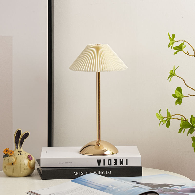 Floroux Skandi LED Table Lamp | Rechargeable | Pleated Fabric Shade | Wireless | Ambient Light | Nightstand Lamp