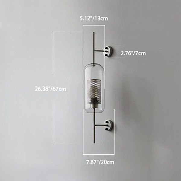 Floroux Lampe murale industrielle | Abat-jour cylindrique en verre | Cadre en fer | Décor pour chambres à coucher & espaces de vie
